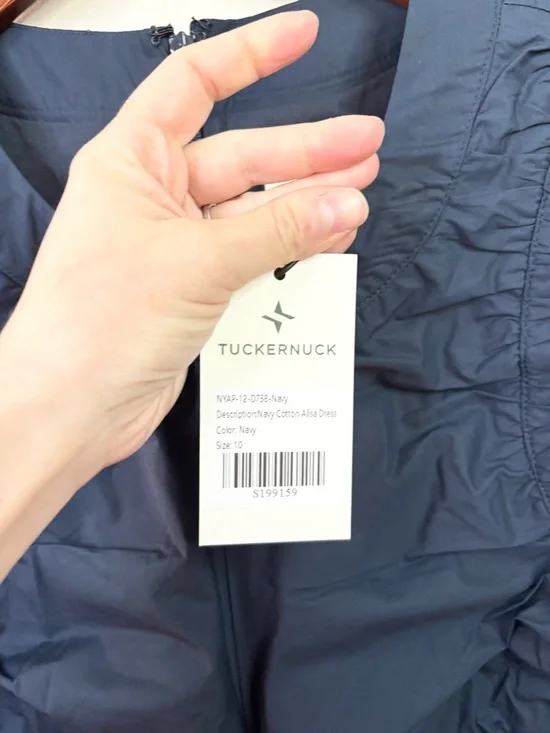 Tuckernuck Navy Cotton Alisa Dress size 10 new poplin mini sleeveless ruched - Picture 4 of 7